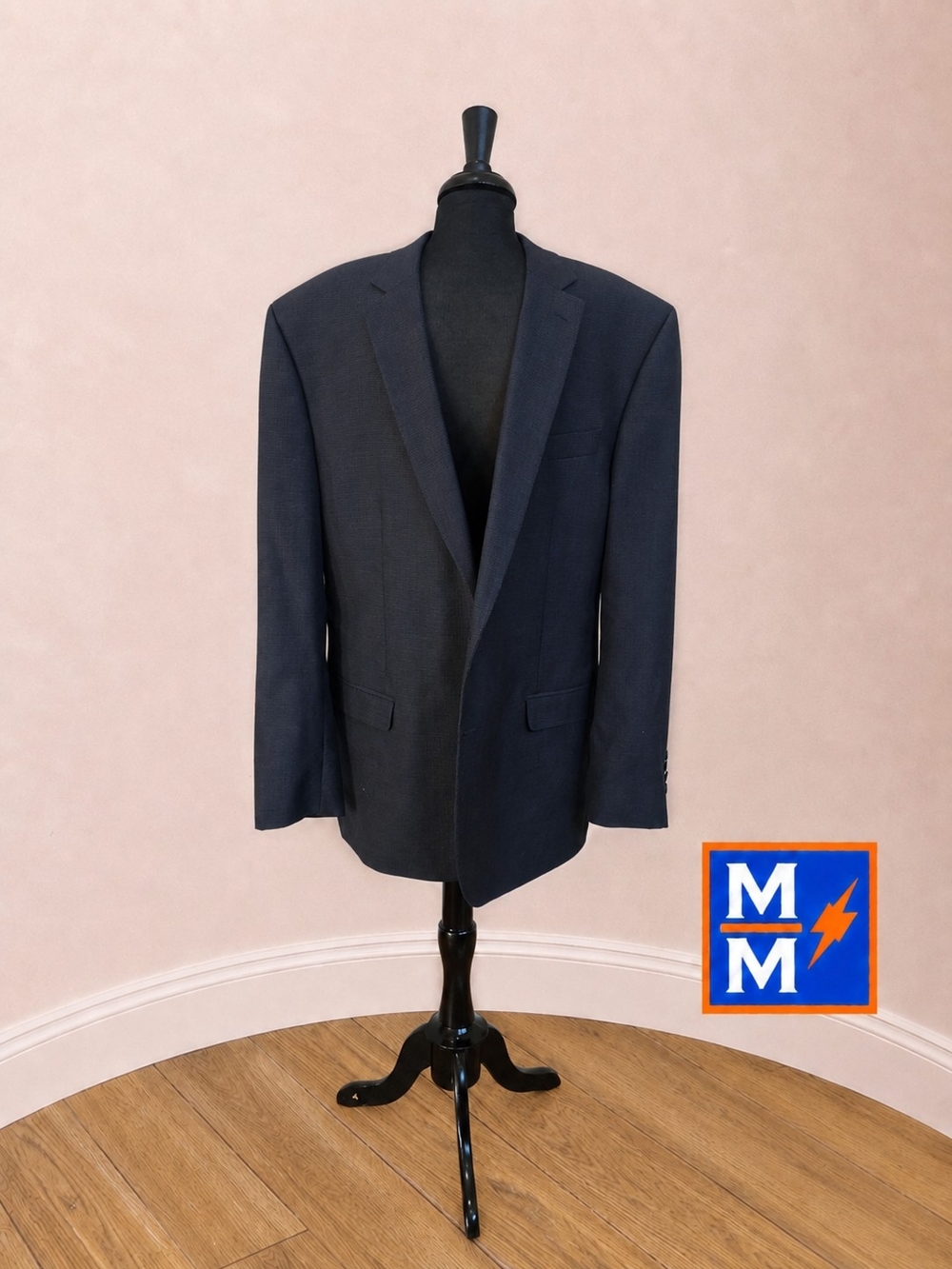 CHAPS Men's Navy Black Sport Coat Blazer 48L Two Button Classic Career Jacket